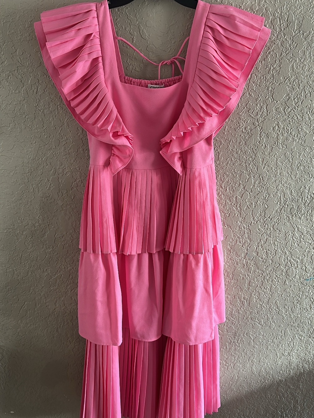 CROSBY by Mollie Burch Bright Pink Ruffle Tiered Pleated Dress